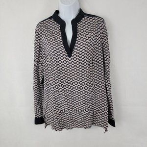 TORY BURCH Womens 8 Velda Tunic Top Silk Stretch Diamond Print Blue Gray